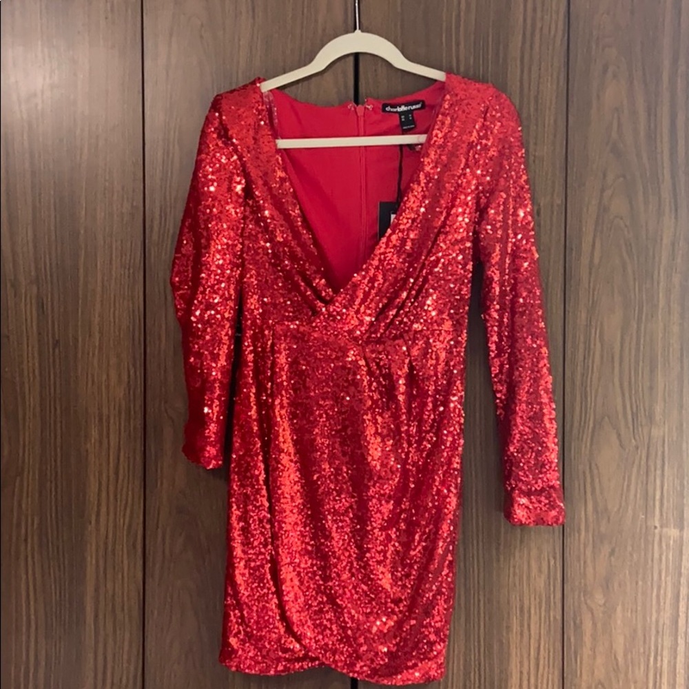 Red sequined dress